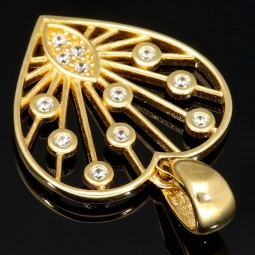 Edler Herz-Anhänger, filigran gearbeitet mit besonderem Design 585er 14K Gold (Gelbgold) mit Zirkonia besetzt