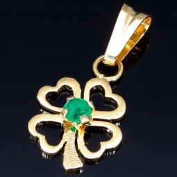 Exquisiter Kleeblatt - Anhänger mit kolumbianischen Smaragden in hochwertigem 18K / 750 Gold gefasst