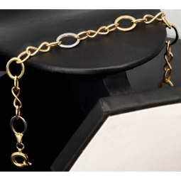 Glänzendes Bicolor-Ankerarmband aus 14K (585) Gold – Kombination aus Gelb- und Weißgold mit hochwertig gearbeiteten Infinity-Elementen (ca. 21cm)