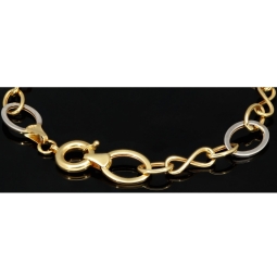 Glänzendes Bicolor-Ankerarmband aus 14K (585) Gold – Kombination aus Gelb- und Weißgold mit hochwertig gearbeiteten Infinity-Elementen (ca. 21cm)