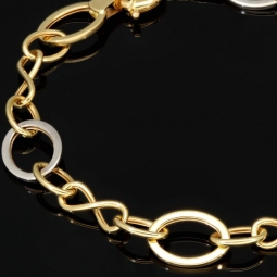 Glänzendes Bicolor-Ankerarmband aus 14K (585) Gold – Kombination aus Gelb- und Weißgold mit hochwertig gearbeiteten Infinity-Elementen (ca. 21cm)