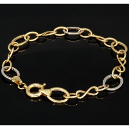 Glänzendes Bicolor-Ankerarmband aus 14K (585) Gold – Kombination aus Gelb- und Weißgold mit hochwertig gearbeiteten Infinity-Elementen (ca. 21cm)