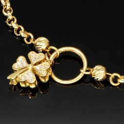 Funkelndes Ankerarmband aus hochwertigem 585 14K Gold (Gelbgold) mit fein gearbeitetem Kleeblatt-Charm mit Zirkoniabesatz - ca. 18,5-19,5 cm verstellbar, ca. 3mm