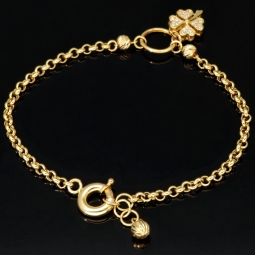Funkelndes Ankerarmband aus hochwertigem 585 14K Gold (Gelbgold) mit fein gearbeitetem Kleeblatt-Charm mit Zirkoniabesatz - ca. 18,5-19,5 cm verstellbar, ca. 3mm