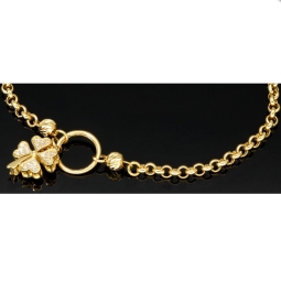 Funkelndes Ankerarmband aus hochwertigem 585 14K Gold (Gelbgold) mit fein gearbeitetem Kleeblatt-Charm mit Zirkoniabesatz - ca. 18,5-19,5 cm verstellbar, ca. 3mm