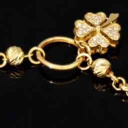 Funkelndes Ankerarmband aus hochwertigem 585 14K Gold (Gelbgold) mit fein gearbeitetem Kleeblatt-Charm mit Zirkoniabesatz - ca. 18,5-19,5 cm verstellbar, ca. 3mm