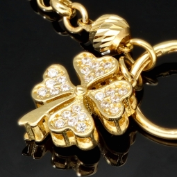 Funkelndes Ankerarmband aus hochwertigem 585 14K Gold (Gelbgold) mit fein gearbeitetem Kleeblatt-Charm mit Zirkoniabesatz - ca. 18,5-19,5 cm verstellbar, ca. 3mm
