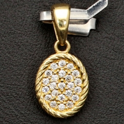 Edler, kleiner, ovaler Anhänger im Vintage-Stil aus funkelndem 14K 585 Gold (Gelbgold)