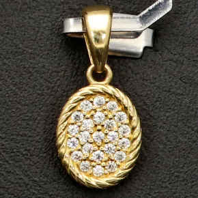 Edler, kleiner, ovaler Anhänger im Vintage-Stil aus funkelndem 14K 585 Gold (Gelbgold)