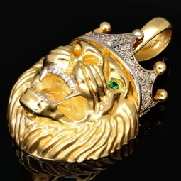 Exklusiver Löwenkopf-Anhänger aus hochwertigem Bicolor 14k 585 Gold (Gelbgold und Weißgold) mit funkelnden Zirkoniasteinen besetzt – (ca. 10,6 g)
