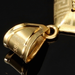 Edler Gold-Anhänger mit Greco Design in 14K 585 Gold (Gelbgold), verziert mit strahlend, bunten Zirkoniasteinen