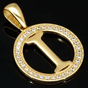 Exquisiter Anhänger aus 14K 585 Gold - Buchstabe "I" mit strahlenden Zirkonia besetzt