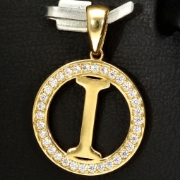 Exquisiter Anhänger aus  14K 585 Gold - Buchstabe I mit strahlenden Zirkonia besetzt