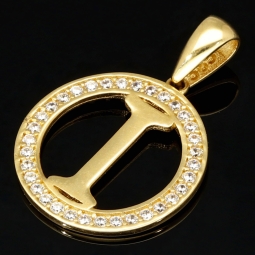 Exquisiter Anhänger aus  14K 585 Gold - Buchstabe I mit strahlenden Zirkonia besetzt