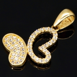 Edler Schmetterling - Goldanhänger aus 14K 585er Gold, präzise besetzt mit fein gefassten Zirkonia-Steinen