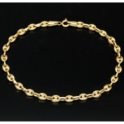 Glänzendes Bohnenarmband / Gold-Armband aus edlem 14K 585 Gold (Gelbgold), ca. 19 cm lang, ca. 4mm