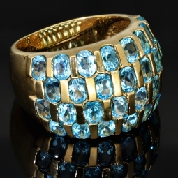 Nobler Statement-Blautopas-Ring für Damen mit vielen leuchtend, türkis-blauen Topas besetzt aus Gold (585 14K Gelbgold) in RG ca. 57 / 58