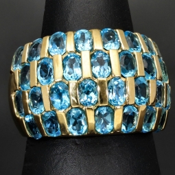 Nobler Statement-Blautopas-Ring für Damen mit vielen leuchtend, türkis-blauen Topas besetzt aus Gold (585 14K Gelbgold) in RG ca. 57 / 58
