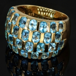 Nobler Statement-Blautopas-Ring für Damen mit vielen leuchtend, türkis-blauen Topas besetzt aus Gold (585 14K Gelbgold) in RG ca. 57 / 58