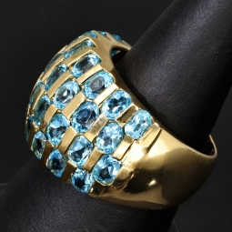 Nobler Statement-Blautopas-Ring für Damen mit vielen leuchtend, türkis-blauen Topas besetzt aus Gold (585 14K Gelbgold) in RG ca. 57 / 58
