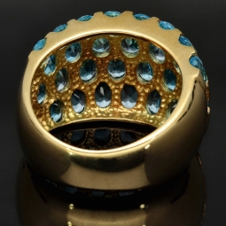 Nobler Statement-Blautopas-Ring für Damen mit vielen leuchtend, türkis-blauen Topas besetzt aus Gold (585 14K Gelbgold) in RG ca. 57 / 58