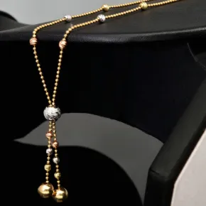 Exklusive Lariat-Kugelkette / Y-Goldkette bestückt mit mehreren Goldkügelchen aus Tricolor 14K 585 Gold (Gelbgold, Weißgold und Roségold) für Damen in ca 45 cm Länge