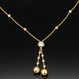 Exklusive Lariat-Kugelkette / Y-Goldkette bestückt mit mehreren Goldkügelchen aus Tricolor 14K 585 Gold (Gelbgold, Weißgold und Roségold) für Damen in ca 45 cm Länge
