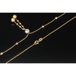 Exklusive Lariat-Kugelkette / Y-Goldkette bestückt mit mehreren Goldkügelchen aus Tricolor 14K 585 Gold (Gelbgold, Weißgold und Roségold) für Damen in ca 45 cm Länge