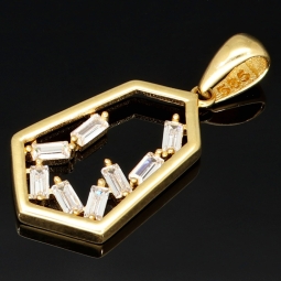 Zeitloser Gold-Anhänger in modernem, geometrischen Design in 14K 585 Gold (Gelbgold), edel verziert mit strahlend, weißen Zirkonia