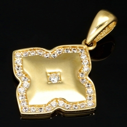 Fein verzierter Gold-Anhänger aus 14 585er Karat Gelbgold mit Zirkonia und glänzender Oberfläche
