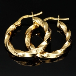 Elegante Twist-Creolen aus edlem 14K 585er Gelbgold mit dekorativem Greco-Relief