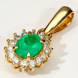 Kostbarer Smaragd-Anhänger in 18K 750 Gold bestückt mit einem edlen, kolumbianischen Smaragd (ca. 1,31 ct.) und 14 Diamanten (gesamt ca. 0,42 ct.)