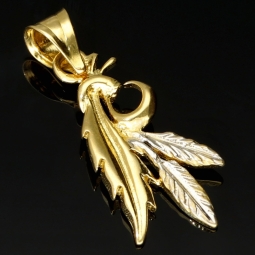 Exklusiver Anhänger mit filigranem Blattmotiv aus hochwertigem 585 / 14 Bicolor Karat Gold