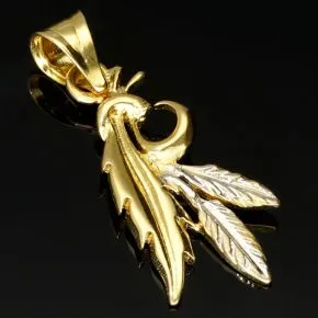 Exklusiver Anhänger mit filigranem Blattmotiv aus hochwertigem 585 / 14 Bicolor Karat Gold