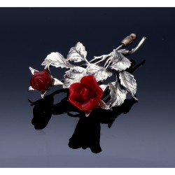 elegante, rote Ansteckrose - Reversnadel aus 925er Sterling-Silber und Rosenblüten aus Original italienischem Murano-Glas