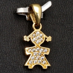 Funkelnder Goldanhänger „Mädchen“ aus 14K 585er Gold, präzise besetzt mit fein gefassten Zirkonia-Steinen