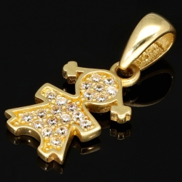 Funkelnder Goldanhänger „Mädchen“ aus 14K 585er Gold, präzise besetzt mit fein gefassten Zirkonia-Steinen
