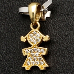 Funkelnder Goldanhänger „Mädchen“ aus 14K 585er Gold, präzise besetzt mit fein gefassten Zirkonia-Steinen