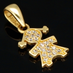 Funkelnder Goldanhänger „Mädchen“ aus 14K 585er Gold, präzise besetzt mit fein gefassten Zirkonia-Steinen