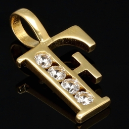 Edler 14K 585 Gold-Anhänger Buchstabe F mit feinem Zirkoniabesatz