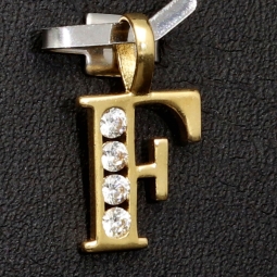 Edler 14K 585 Gold-Anhänger Buchstabe F mit feinem Zirkoniabesatz