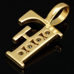 Edler 14K 585 Gold-Anhänger Buchstabe F mit feinem Zirkoniabesatz