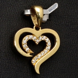Exquisiter Herz-Anhänger in edlem Design aus funkelndem 585er 14K Gold (Gelbgold) mit leuchtenden Zirkonia besetzt