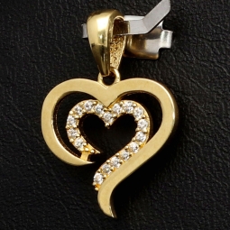 Exquisiter Herz-Anhänger in edlem Design aus funkelndem 585er 14K Gold (Gelbgold) mit leuchtenden Zirkonia besetzt