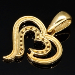 Exquisiter Herz-Anhänger in edlem Design aus funkelndem 585er 14K Gold (Gelbgold) mit leuchtenden Zirkonia besetzt