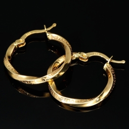 Glänzende Spiral-Ohrringe / Twist-Creolen mit feinem Greco-Muster aus exquisitem 585 / 14K Gold