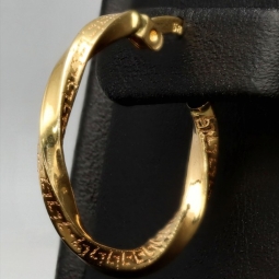 Glänzende Spiral-Ohrringe / Twist-Creolen mit feinem Greco-Muster aus exquisitem 585 / 14K Gold