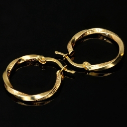 Glänzende Spiral-Ohrringe / Twist-Creolen mit feinem Greco-Muster aus exquisitem 585 / 14K Gold