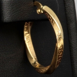 Glänzende Spiral-Ohrringe / Twist-Creolen mit feinem Greco-Muster aus exquisitem 585 / 14K Gold