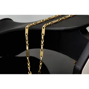 Stilvoller Mix aus Plättchenkette (Plattenkette) und Steigbügelkette aus massivem 585er 14k Gold - 60 cm Länge, ca. 4 mm breit